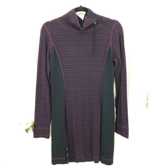 Prana Kelland Wool-Blend Long Sleeve Knit Sweater Dress S Burgundy (Black/Red) - Picture 2 of 16